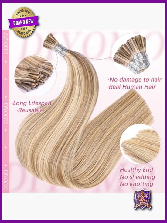 I Tip Hair Extensions - 14 Inch Human Hair 50g 70 Strands Soft Natural